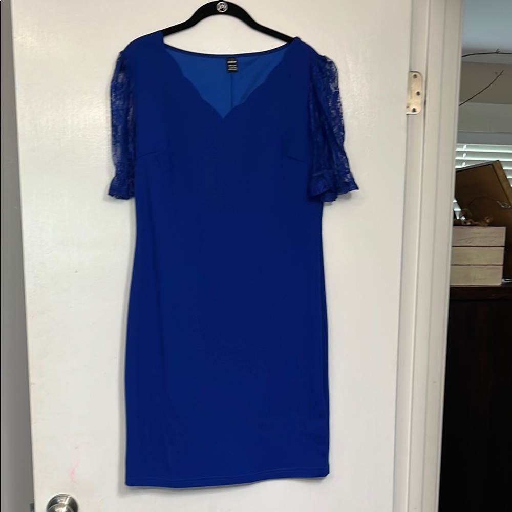 SHEIN Royal Blue Midi Dress with Lace Sleeves